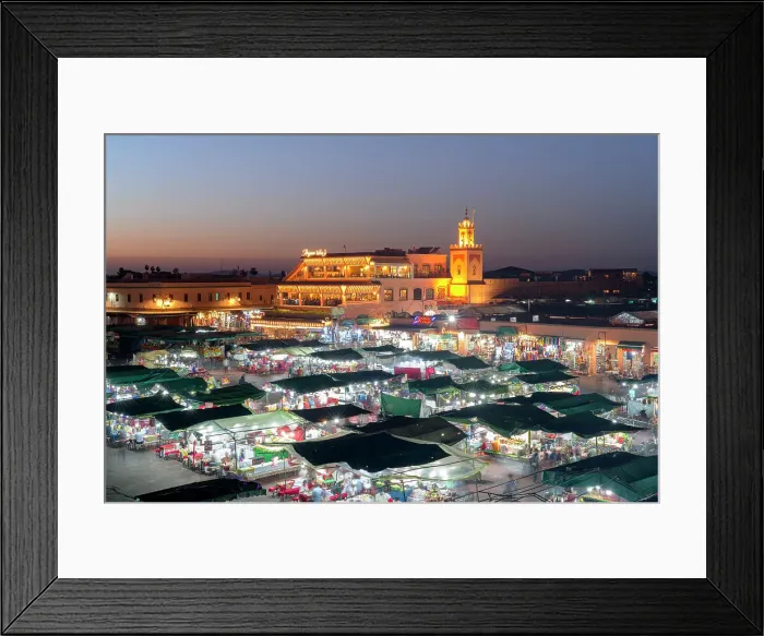 Framed Print : Dusk lights over the iconic markets in Jemaa el Fna square, UNESCO World Heritage Site, Marrakech, Morocco, North Africa, Africa Framed Print : Dusk lights over the iconic markets in Jemaa el Fna square, UNESCO World Heritage Site, Marrakech, Morocco, North Africa, Africa