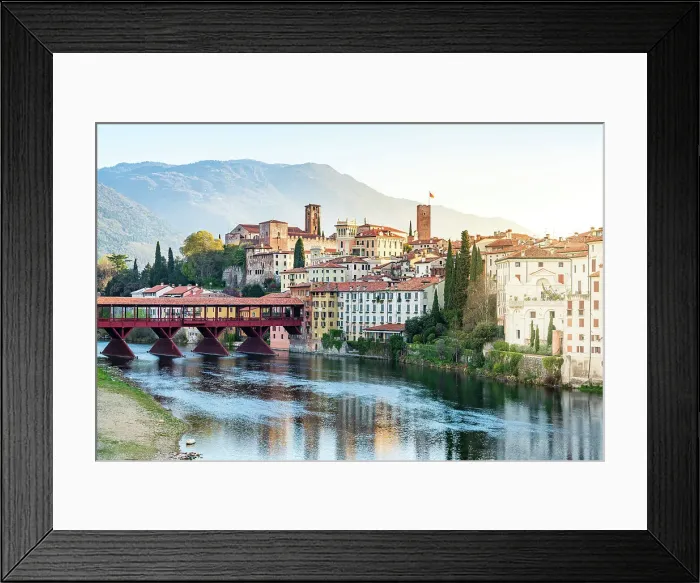 Framed Print : Old town of Bassano Del Grappa overlooking river Brenta at sunrise, Vicenza province, Veneto, Italy, Europe Framed Print : Old town of Bassano Del Grappa overlooking river Brenta at sunrise, Vicenza province, Veneto, Italy, Europe