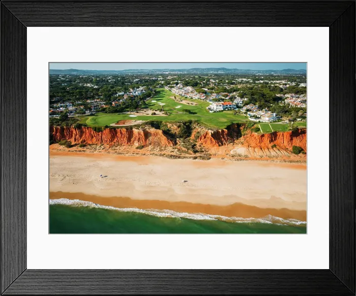 Framed Print : Aerial drone view of Praia de Vale do Lobo with magnificent golf courses overlooking the ocean in Algarve, Portugal, Europe Framed Print : Aerial drone view of Praia de Vale do Lobo with magnificent golf courses overlooking the ocean in Algarve, Portugal, Europe