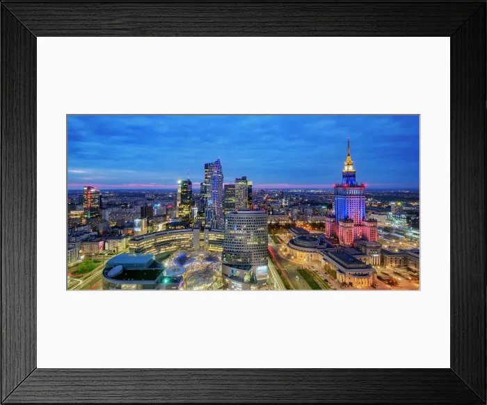 Framed Print : Palace of Culture and Science and City Centre Skyline at dusk, elevated view, Warsaw, Masovian Voivodeship, Poland, Europe Framed Print : Palace of Culture and Science and City Centre Skyline at dusk, elevated view, Warsaw, Masovian Voivodeship, Poland, Europe
