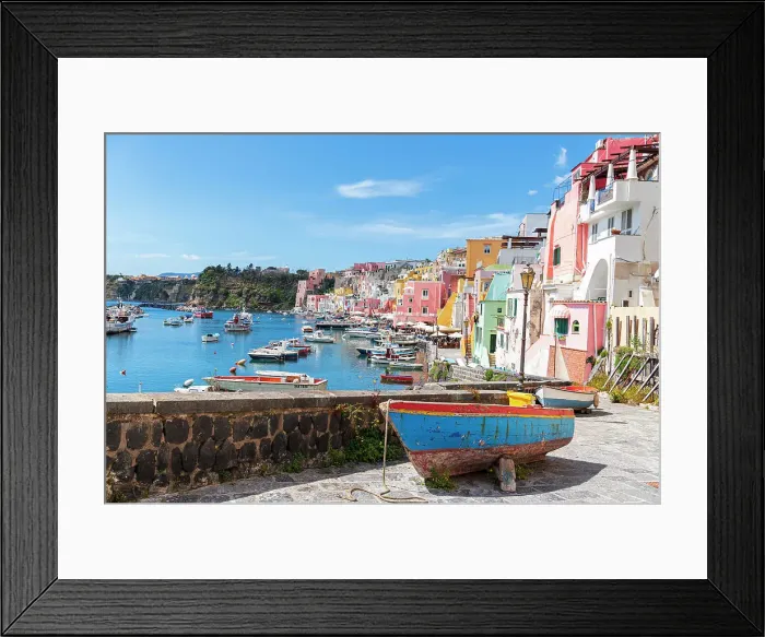 Framed Print : Multi-coloured houses and boats at Marina Corricella, Procida island, Naples Bay, Naples province, Phlegraean islands, Campania region, Italy, Europe Framed Print : Multi-coloured houses and boats at Marina Corricella, Procida island, Naples Bay, Naples province, Phlegraean islands, Campania region, Italy, Europe