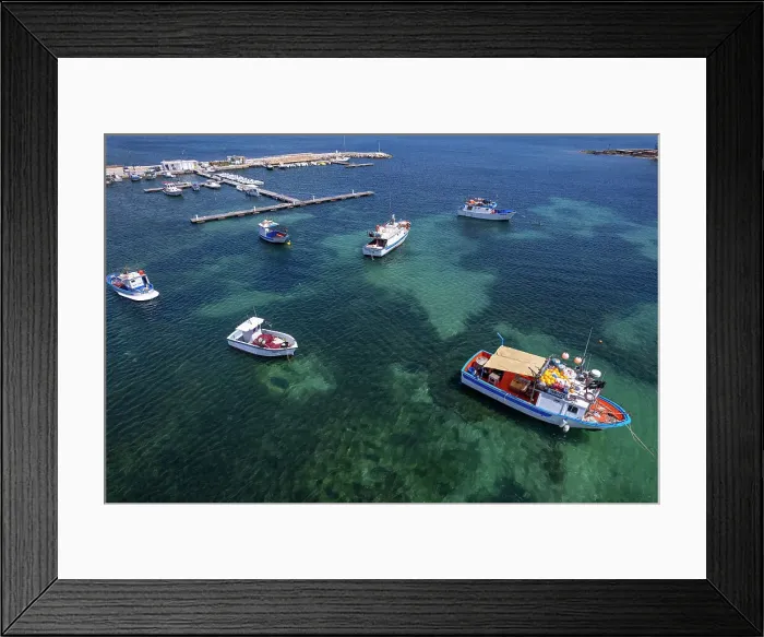Framed Print : White and blue fishing boats in the water of Marzamemi harbour, Pachino municipality, Siracusa province, Sicily, Italy, Mediterranean, Europe Framed Print : White and blue fishing boats in the water of Marzamemi harbour, Pachino municipality, Siracusa province, Sicily, Italy, Mediterranean, Europe