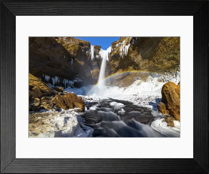 Framed Print : Kvernufoss waterfall with rainbow, Skogar, Sudurland, Iceland, Polar Regions Framed Print : Kvernufoss waterfall with rainbow, Skogar, Sudurland, Iceland, Polar Regions