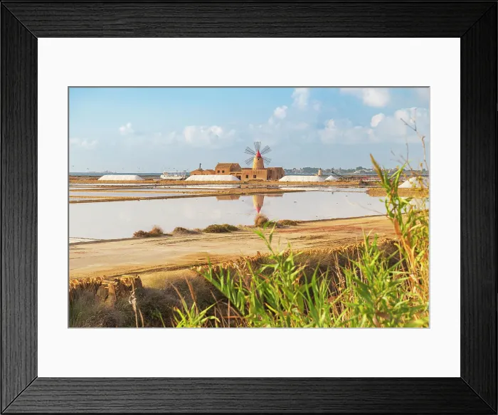 Framed Print : Windmill and salt flats, Saline Ettore e Infersa, Marsala, province of Trapani, Sicily, Italy, Mediterranean, Europe Framed Print : Windmill and salt flats, Saline Ettore e Infersa, Marsala, province of Trapani, Sicily, Italy, Mediterranean, Europe