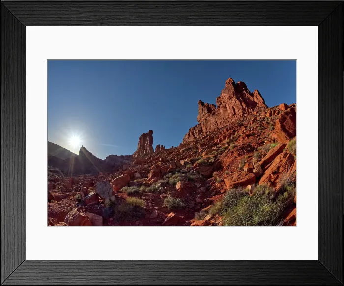 Framed Print : Rock formation called Rudolph and Santa, Valley of the Gods, visible from the main road through the valley, northwest of Monument Valley and Mexican Hat, Utah, United States of America, North America