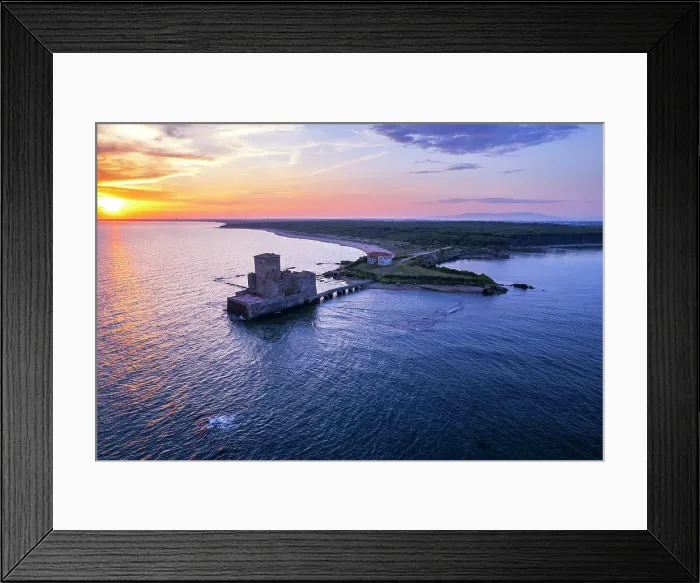 Framed Print : Aerial view of the Torre Astura castle among the water of Tyrrhenian sea at sunset, Rome province, Latium region (Lazio), Italy, Europe Framed Print : Aerial view of the Torre Astura castle among the water of Tyrrhenian sea at sunset, Rome province, Latium region (Lazio), Italy, Europe
