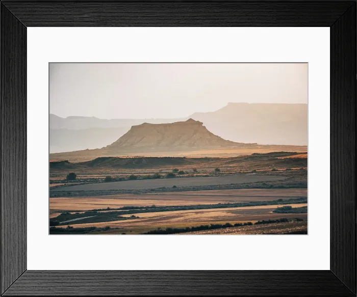 Framed Print : The badlands of Bardenas Reales desert mountains at sunrise, Navarre, Spain, Europe Framed Print : The badlands of Bardenas Reales desert mountains at sunrise, Navarre, Spain, Europe