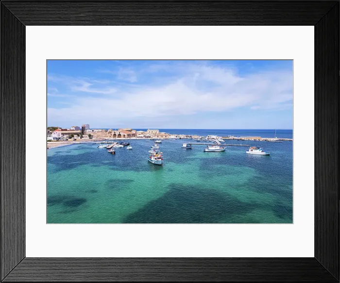 Framed Print : Aerial view of the harbour of the fishing village of Marzamemi with fishing boats floating in turquoise waters, Marzamemi, Pachino municipality, Siracusa province, Sicily, Italy, Mediterranean, Europe Framed Print : Aerial view of the harbour of the fishing village of Marzamemi with fishing boats floating in turquoise waters, Marzamemi, Pachino municipality, Siracusa province, Sicily, Italy, Mediterranean, Europe