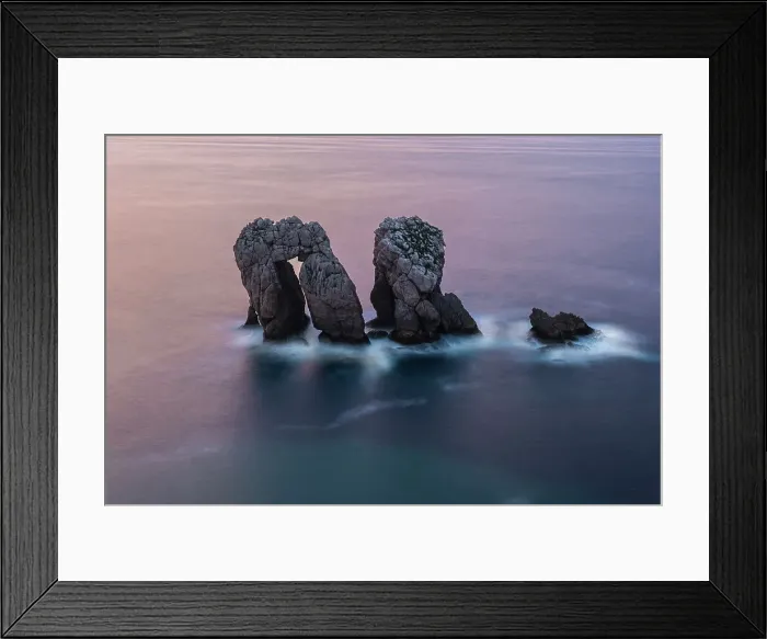 Framed Print : Urro del Manzano, sea stacks in Costa Quebrada at dusk, Cantabria, Spain, Europe Framed Print : Urro del Manzano, sea stacks in Costa Quebrada at dusk, Cantabria, Spain, Europe