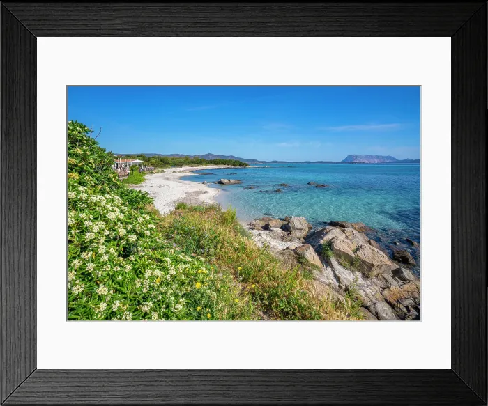 Framed Print : View of Spiaggia Cala d'Ambra beach and Isola di Tavolara in the background, San Teodoro, Sardinia, Italy, Mediterranean, Europe Framed Print : View of Spiaggia Cala d'Ambra beach and Isola di Tavolara in the background, San Teodoro, Sardinia, Italy, Mediterranean, Europe