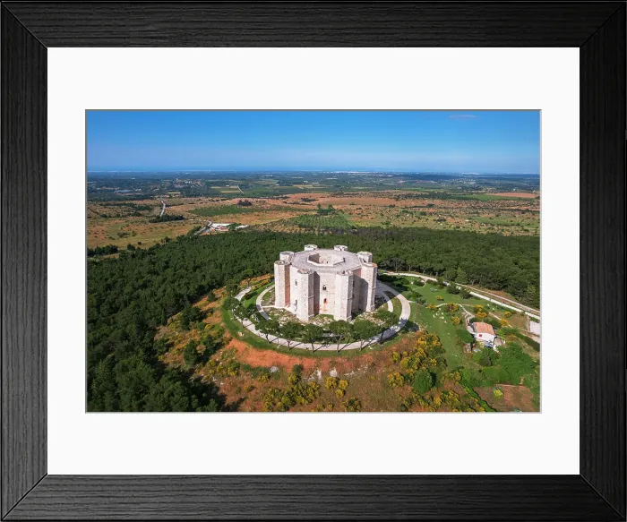Framed Print : Aerial view of the white octagonal castle of Castel del Monte rising in the middle of the countryside, UNESCO World Heritage Site, Apulia, Italy, Europe Framed Print : Aerial view of the white octagonal castle of Castel del Monte rising in the middle of the countryside, UNESCO World Heritage Site, Apulia, Italy, Europe