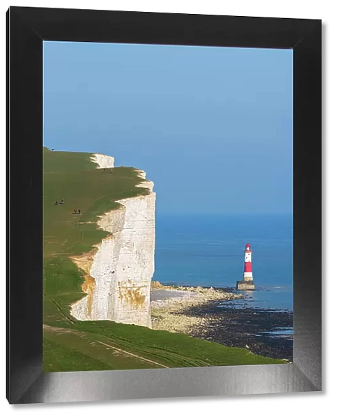 Beachy Head Light house at low tide, Seven Sisters chalk cliffs, South Downs National Park, East Sussex, England, United Kingdom, Europe