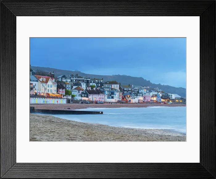 Framed Print : View from the beach of the colouful village of Lyme Regis at dusk, Jurassic Coast, UNESCO World Heritage Site, Dorset, England, United Kingdom, Europe Framed Print : View from the beach of the colouful village of Lyme Regis at dusk, Jurassic Coast, UNESCO World Heritage Site, Dorset, England, United Kingdom, Europe