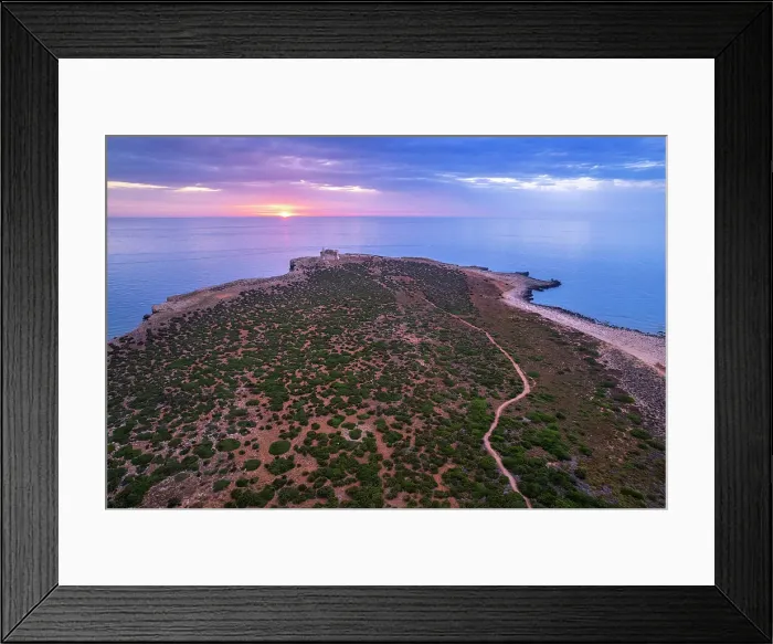 Framed Print : Aerial view of Capo Passero island at sunrise, Portopalo di Capo Passero municipality, Siracusa province, Sicily, Italy, Mediterranean, Europe Framed Print : Aerial view of Capo Passero island at sunrise, Portopalo di Capo Passero municipality, Siracusa province, Sicily, Italy, Mediterranean, Europe