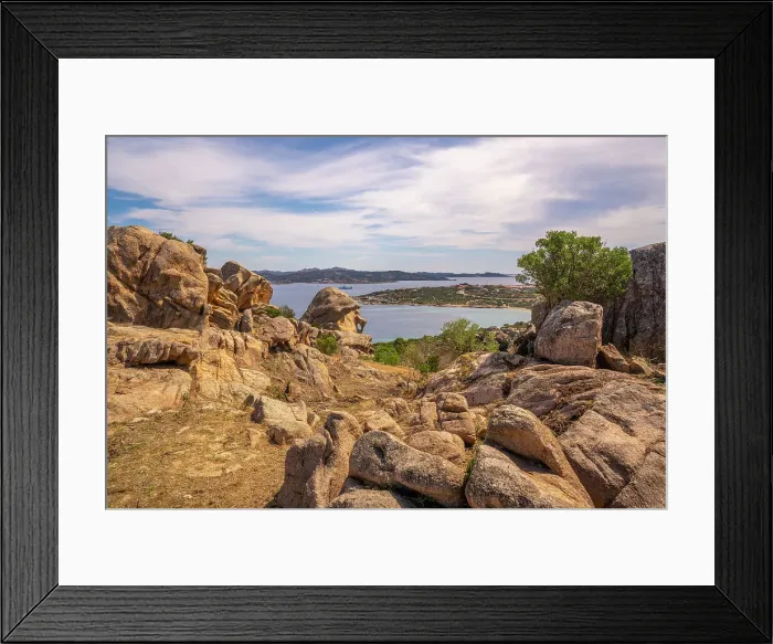 Framed Print : View of La Maddalena from rock formations near Porto Rafael, Sardinia, Italy, Mediterranean, Europe Framed Print : View of La Maddalena from rock formations near Porto Rafael, Sardinia, Italy, Mediterranean, Europe