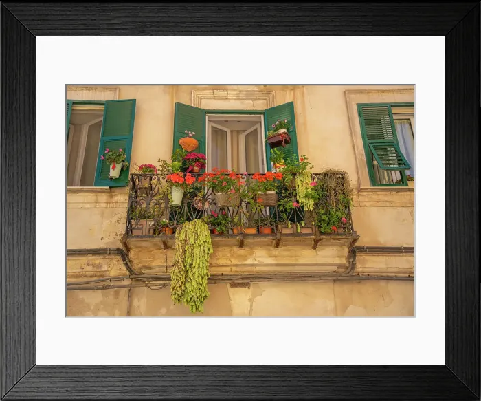 Framed Print : View of traditional balcony with flowers Piazza Duomo in Sassari, Sassari, Sardinia, Italy, Mediterranean, Europe Framed Print : View of traditional balcony with flowers Piazza Duomo in Sassari, Sassari, Sardinia, Italy, Mediterranean, Europe