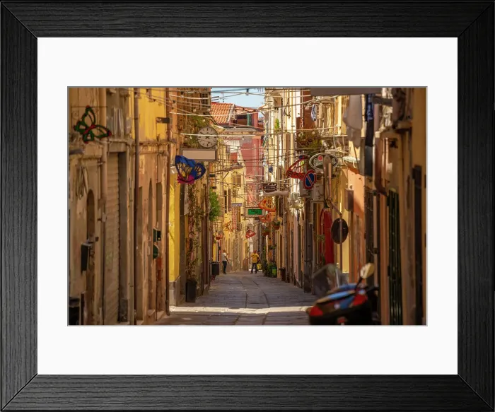 Framed Print : View of narrow street lined with rustic buildings in Sassari, Sassari, Sardinia, Italy, Mediterranean, Europe Framed Print : View of narrow street lined with rustic buildings in Sassari, Sassari, Sardinia, Italy, Mediterranean, Europe