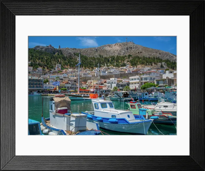 Framed Print : View of harbour boats in Kalimnos with hills in the background, Kalimnos, Dodecanese Islands, Greek Islands, Greece, Europe Framed Print : View of harbour boats in Kalimnos with hills in the background, Kalimnos, Dodecanese Islands, Greek Islands, Greece, Europe