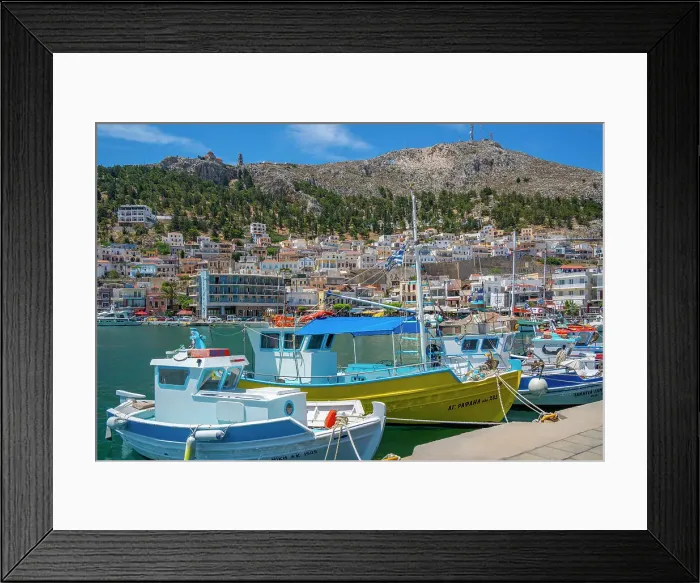 Framed Print : View of harbour boats in Kalimnos with hills in the background, Kalimnos, Dodecanese Islands, Greek Islands, Greece, Europe Framed Print : View of harbour boats in Kalimnos with hills in the background, Kalimnos, Dodecanese Islands, Greek Islands, Greece, Europe