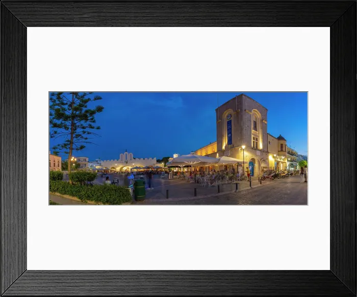 Framed Print : View of cafe and restaurant in Eleftherias Central Square in Kos Town at dusk, Kos, Dodecanese, Greek Islands, Greece, Europe Framed Print : View of cafe and restaurant in Eleftherias Central Square in Kos Town at dusk, Kos, Dodecanese, Greek Islands, Greece, Europe