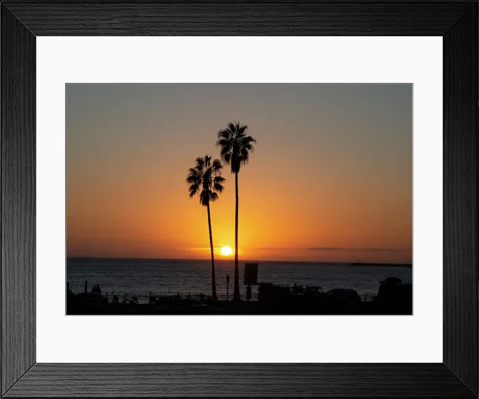 Framed Print : Sunset over the ocean and two palm trees in silhouettte, Dana Point, California, United States of America, North America Framed Print : Sunset over the ocean and two palm trees in silhouettte, Dana Point, California, United States of America, North America