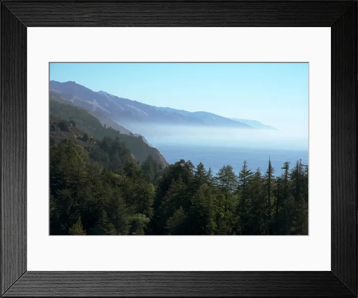Framed Print : Hills and forest with misty coastline beyond, Big Sur, California, United States of America, North America Framed Print : Hills and forest with misty coastline beyond, Big Sur, California, United States of America, North America