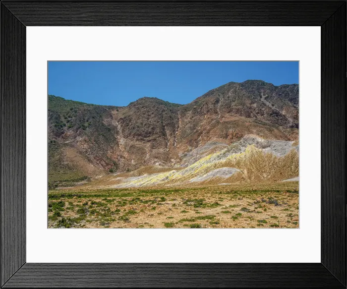 Framed Print : View of colourful rock formations near the Stefanoskrater Crater, Nisyros, Dodecanese, Greek Islands, Greece, Europe Framed Print : View of colourful rock formations near the Stefanoskrater Crater, Nisyros, Dodecanese, Greek Islands, Greece, Europe