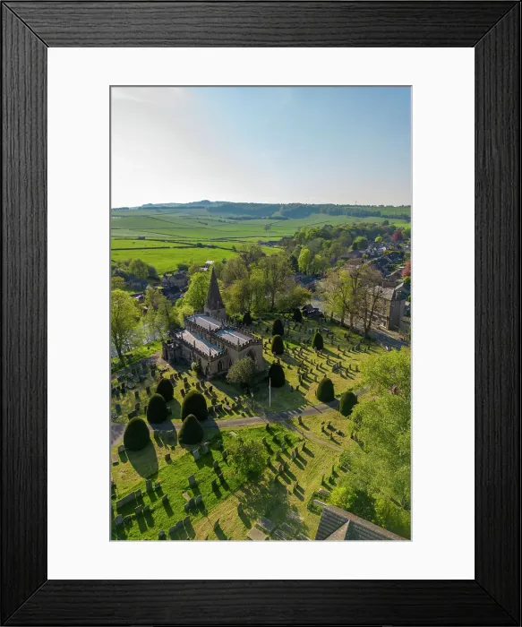 Framed Print : Aerial view of Baslow church and village, Peak District National Park, Derbyshire, England, United Kingdom, Europe Framed Print : Aerial view of Baslow church and village, Peak District National Park, Derbyshire, England, United Kingdom, Europe
