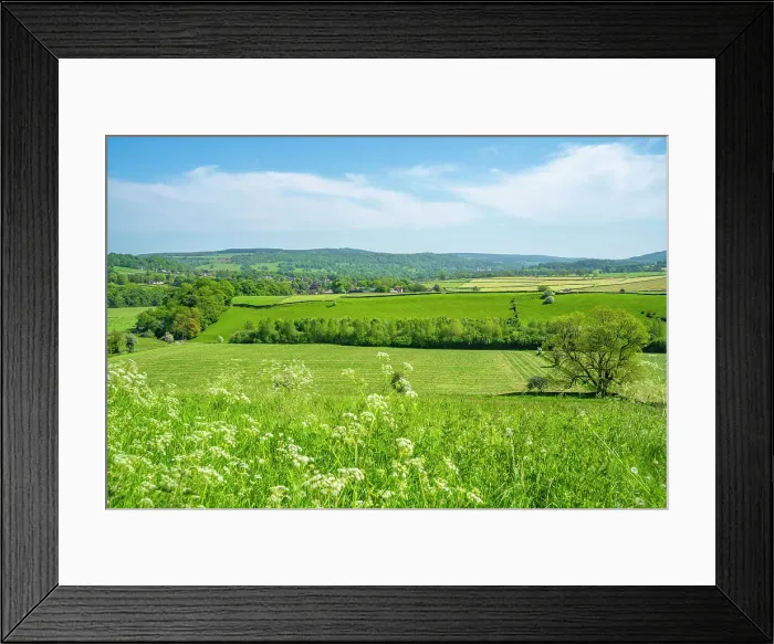 Framed Print : View of farmland and Baslow village during spring, Peak District National Park, Derbyshire, England, United Kingdom, Europe Framed Print : View of farmland and Baslow village during spring, Peak District National Park, Derbyshire, England, United Kingdom, Europe