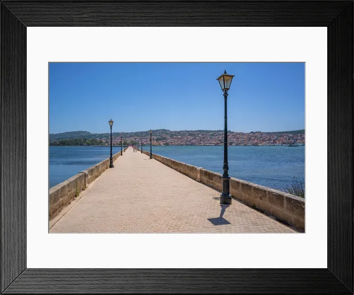 Framed Print : View of Argostoli and De Bosset Bridge, capital of Cephalonia, Kefalonia, Ionian Islands, Greek Islands, Greece, Europe