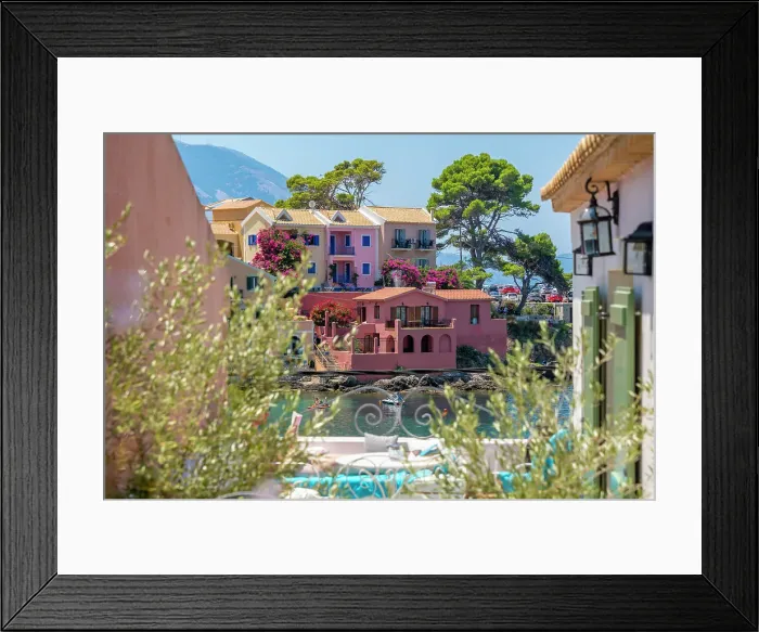 Framed Print : View of balcony and colourful houses in Assos, Assos, Kefalonia, Ionian Islands, Greek Islands, Greece, Europe Framed Print : View of balcony and colourful houses in Assos, Assos, Kefalonia, Ionian Islands, Greek Islands, Greece, Europe