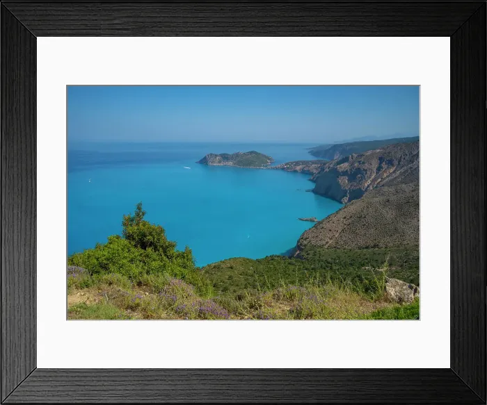 Framed Print : View of coastline, sea and Assos from near Agkonas, Kefalonia, Ionian Islands, Greek Islands, Greece, Europe Framed Print : View of coastline, sea and Assos from near Agkonas, Kefalonia, Ionian Islands, Greek Islands, Greece, Europe