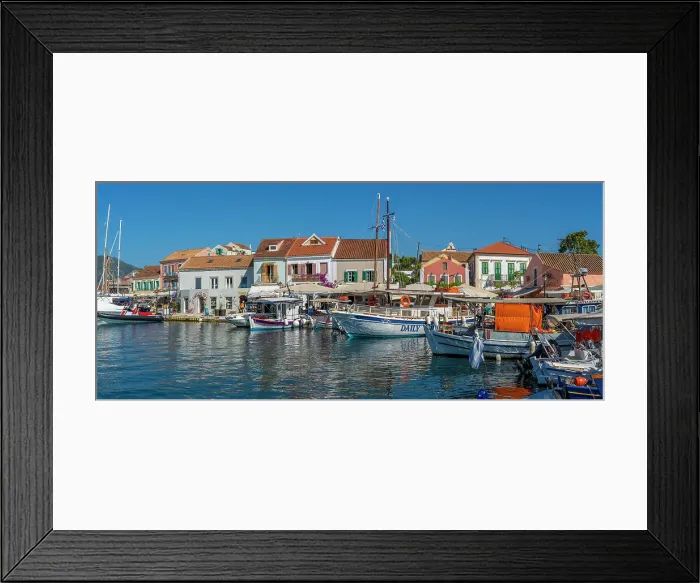 Framed Print : View of cafes and shops in Fiscardo harbour, Fiscardo, Kefalonia, Ionian Islands, Greek Islands, Greece, Europe Framed Print : View of cafes and shops in Fiscardo harbour, Fiscardo, Kefalonia, Ionian Islands, Greek Islands, Greece, Europe