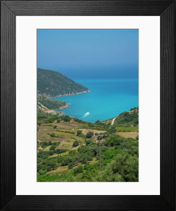 Framed Print : View of coastline, sea and hills near Agkonas, Kefalonia, Ionian Islands, Greek Islands, Greece, Europe Framed Print : View of coastline, sea and hills near Agkonas, Kefalonia, Ionian Islands, Greek Islands, Greece, Europe