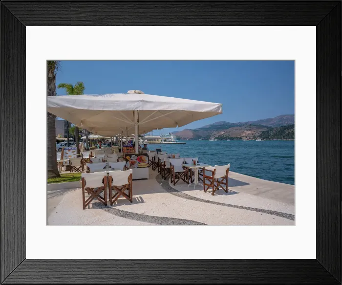 Framed Print : View of restaurant overlooking harbour in Argostoli, capital of Cephalonia, Argostolion, Kefalonia, Ionian Islands, Greek Islands, Greece, Europe Framed Print : View of restaurant overlooking harbour in Argostoli, capital of Cephalonia, Argostolion, Kefalonia, Ionian Islands, Greek Islands, Greece, Europe