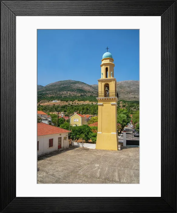 Framed Print : View of Church of Agia Efimia bell tower in Agia Effimia, Kefalonia, Ionian Islands, Greek Islands, Greece, Europe Framed Print : View of Church of Agia Efimia bell tower in Agia Effimia, Kefalonia, Ionian Islands, Greek Islands, Greece, Europe