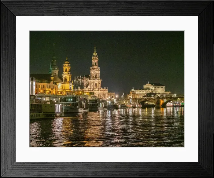Framed Print : View of modern Dresden by night from across the Elbe River, Dresden, Saxony, Germany, Europe
