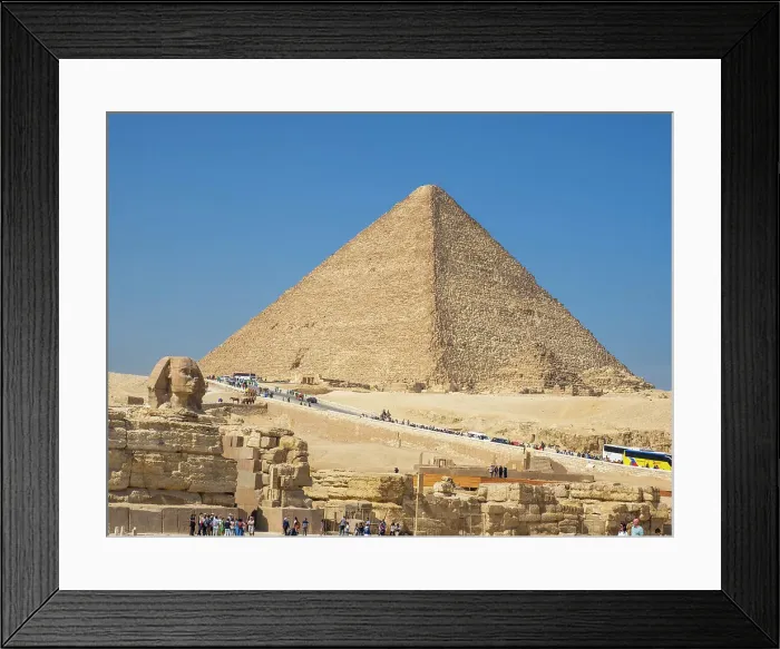Framed Print : Tourists visiting the Great Sphinx and Pyramid, in the Giza Complex, UNESCO World Heritage Site, Giza, outside Cairo, Egypt, North Africa, Africa