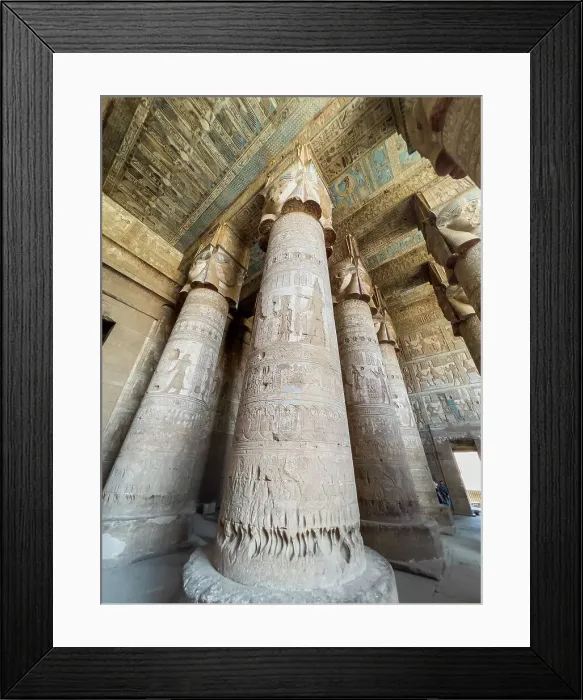 Framed Print : Columns inside the Hypostyle Hall, Temple of Hathor, Dendera Temple complex, Dendera, Egypt, North Africa, Africa