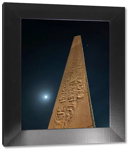 Obelisk at the Luxor Temple, at night under a full moon, constructed approximately 1400 BCE, UNESCO World Heritage Site, Luxor, Thebes, Egypt, North Africa, Africa