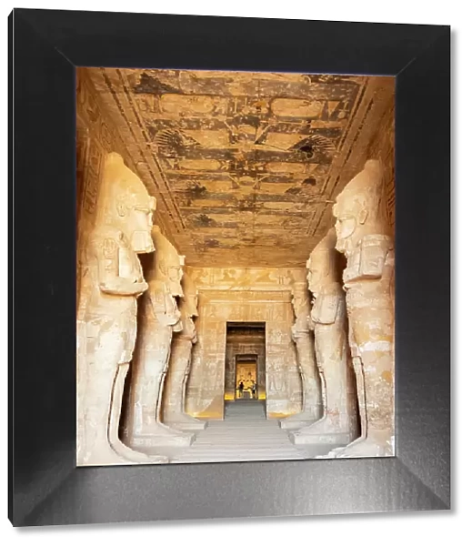 Interior view of the Great Temple of Abu Simbel with its successively smaller chambers leading to the sanctuary, UNESCO World Heritage Site, Abu Simbel, Egypt, North Africa, Africa