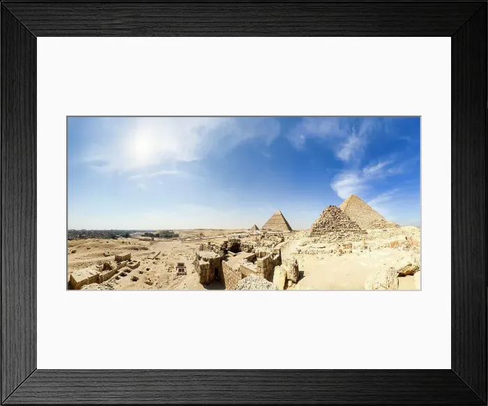 Framed Print : Panoramic view of the Great Pyramid of Giza complex, the oldest of the Seven Wonders of the World, UNESCO World Heritage Site, Giza, Cairo, Egypt, North Africa Framed Print : Panoramic view of the Great Pyramid of Giza complex, the oldest of the Seven Wonders of the World, UNESCO World Heritage Site, Giza, Cairo, Egypt, North Africa