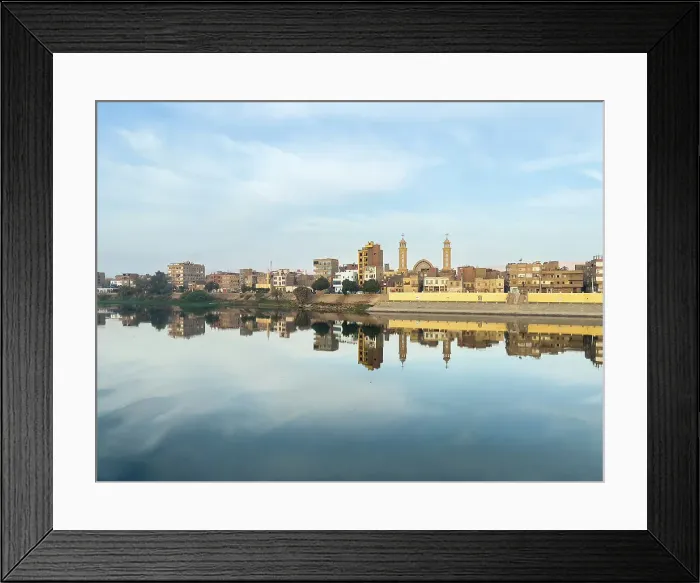 Framed Print : View of buildings reflected in the water on the Nile River, Dendera, Egypt, North Africa, Africa Framed Print : View of buildings reflected in the water on the Nile River, Dendera, Egypt, North Africa, Africa