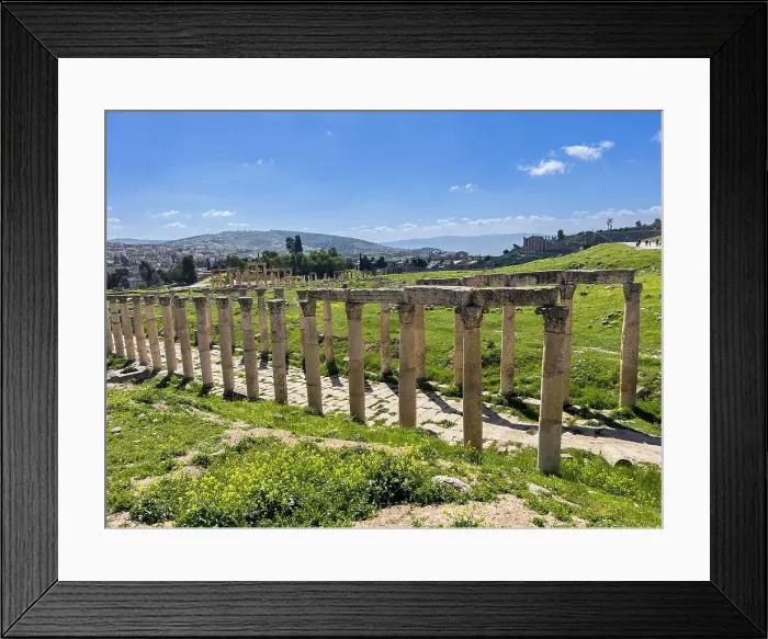 Framed Print : Columns line a street in the ancient city of Jerash, believed to be founded in 331 BC by Alexander the Great, Jerash, Jordan, Middle East Framed Print : Columns line a street in the ancient city of Jerash, believed to be founded in 331 BC by Alexander the Great, Jerash, Jordan, Middle East
