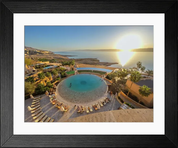 Framed Print : Sunset at the Kempinski Hotel Ishtar, a five-star luxury resort by the Dead Sea inspired by the Hanging Gardens of Babylon, Jordan, Middle East Framed Print : Sunset at the Kempinski Hotel Ishtar, a five-star luxury resort by the Dead Sea inspired by the Hanging Gardens of Babylon, Jordan, Middle East
