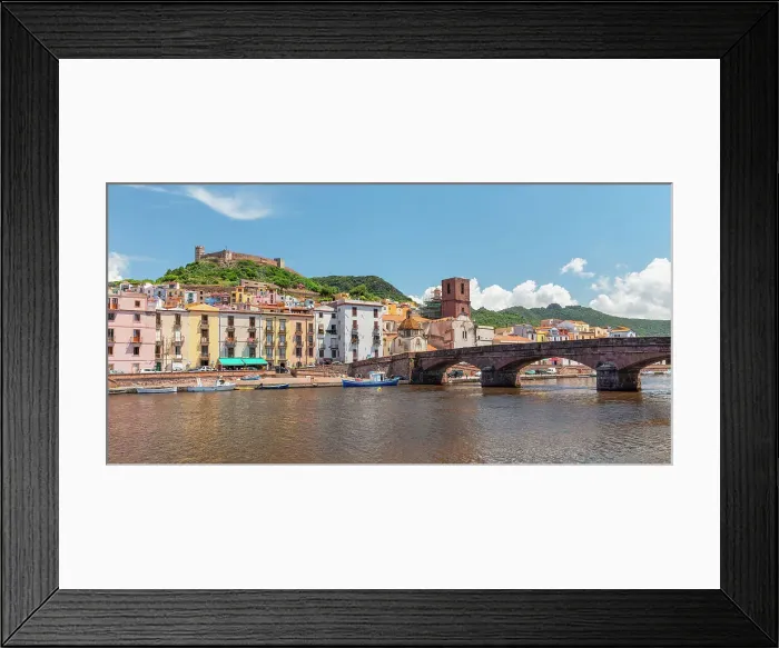 Framed Print : View over Temo River on Bosa and Malaspina castle, Oristano district, Sardinia, Italy, Mediterranean, Europe