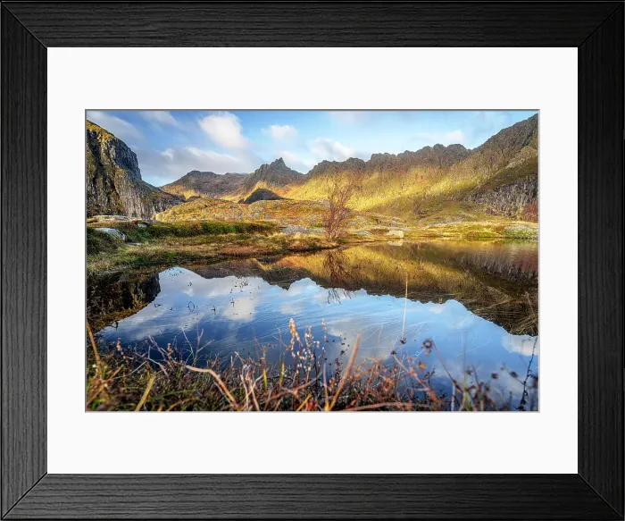 Framed Print : Autumn colors over mountains reflected in the sea, A i Lofoten, Moskenes, Lofoten Islands, Nordland, Norway, Scandinavia, Europe Framed Print : Autumn colors over mountains reflected in the sea, A i Lofoten, Moskenes, Lofoten Islands, Nordland, Norway, Scandinavia, Europe