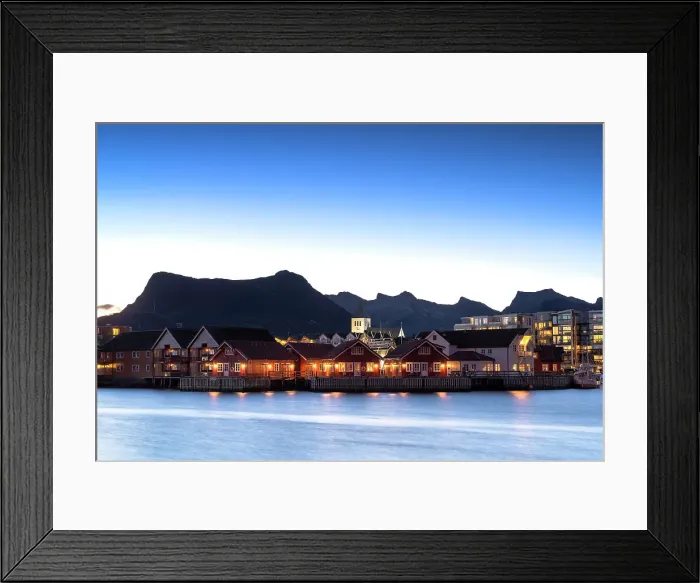 Framed Print : Illuminated houses at dusk, Svolvaer, Lofoten Islands, Nordland, Norway, Scandinavia, Europe Framed Print : Illuminated houses at dusk, Svolvaer, Lofoten Islands, Nordland, Norway, Scandinavia, Europe