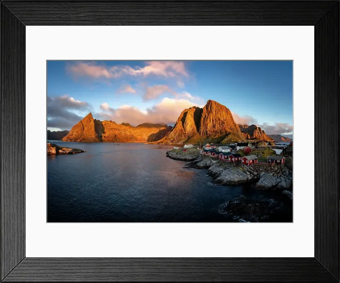 Framed Print : Sunrise over majestic mountains surrounding Hamnoy village, Lofoten Islands, Nordland, Norway, Scandinavia, Europe Framed Print : Sunrise over majestic mountains surrounding Hamnoy village, Lofoten Islands, Nordland, Norway, Scandinavia, Europe