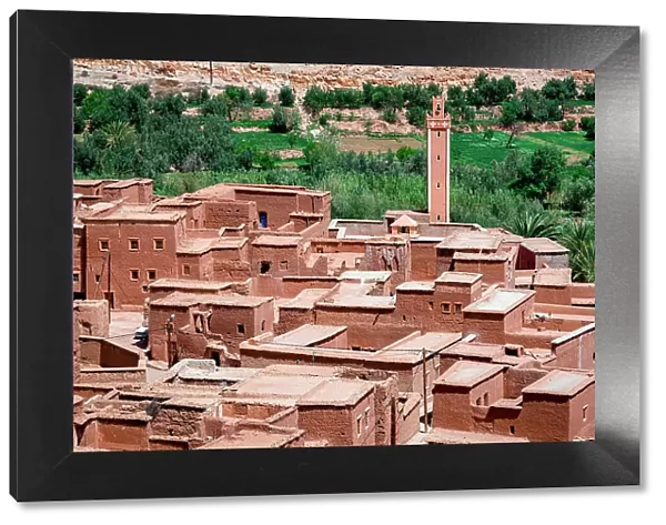 Ancient buildings of a Berber village framed by palm tree groves, Ounila Valley, Atlas mountains, Ouarzazate province, Morocco, North Africa, Africa